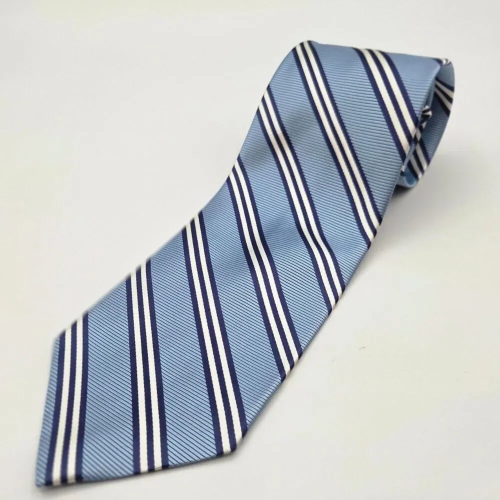 Brooks Brothers 346 Silk Tie Mens Blue Navy White Striped Stain Resistant 3.5